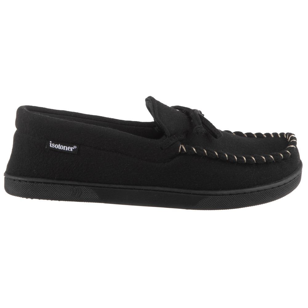 Men's Faux Wool Blake Moccasin Slippers in Black Profile View
