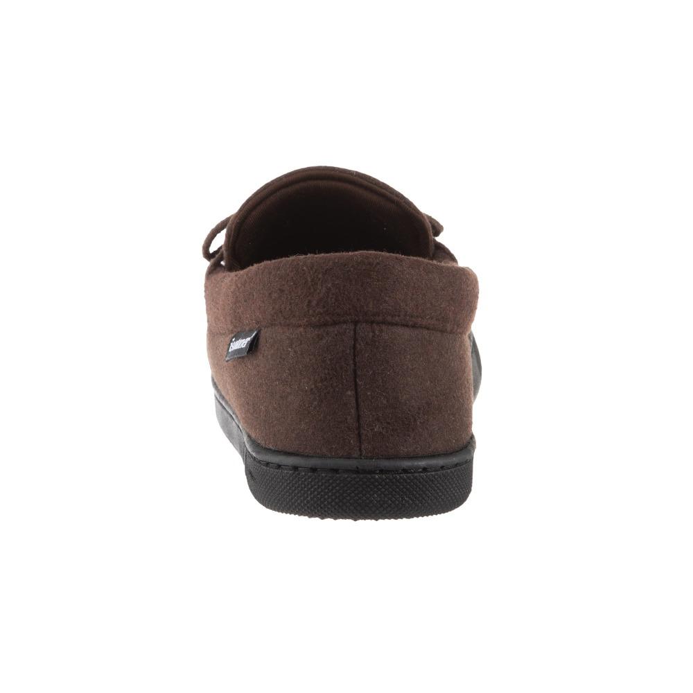 Men's Faux Wool Blake Moccasin Slippers in Dark Chocolate Heel View