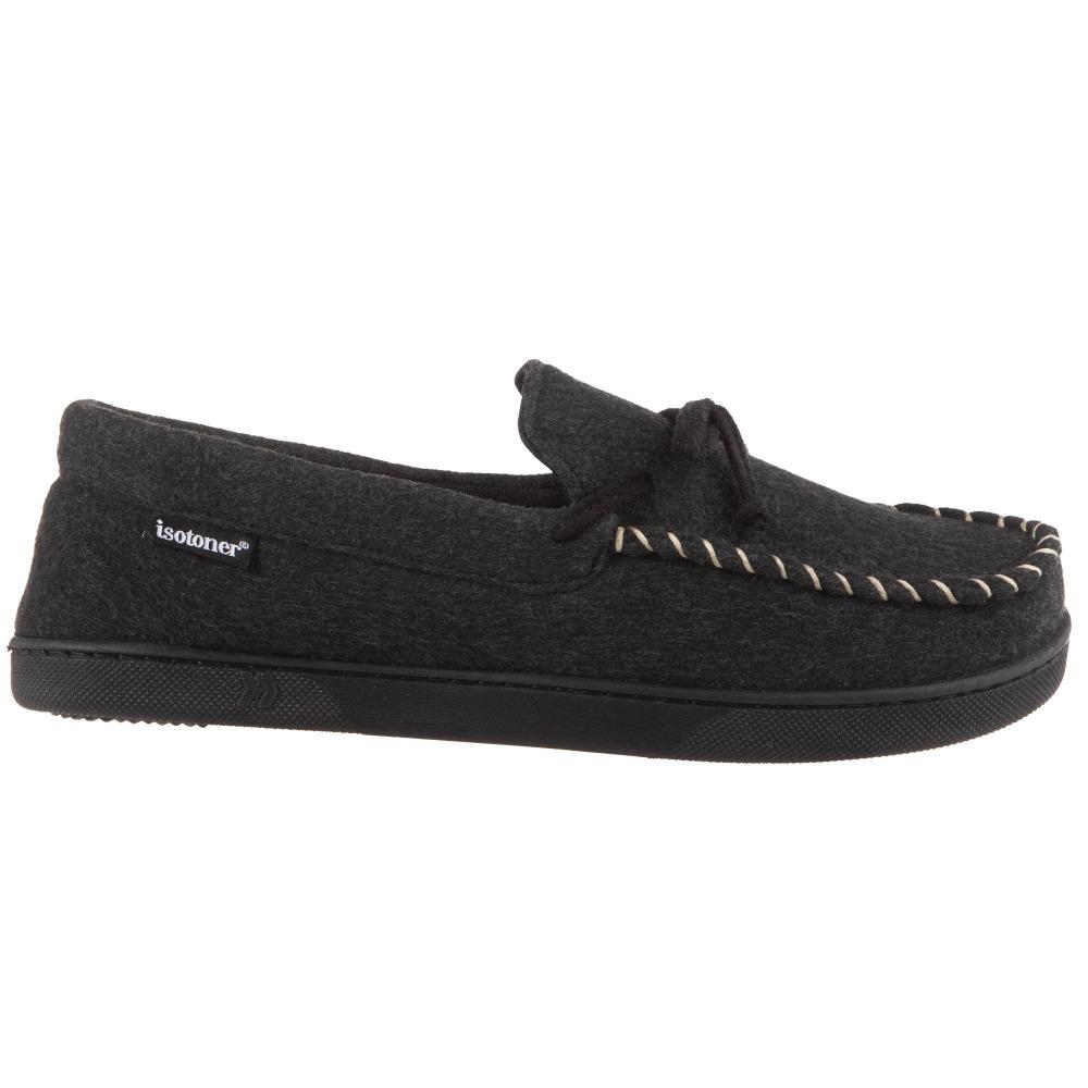 Men's Faux Wool Blake Moccasin Slippers in Dark Charcoal Heather Profile View