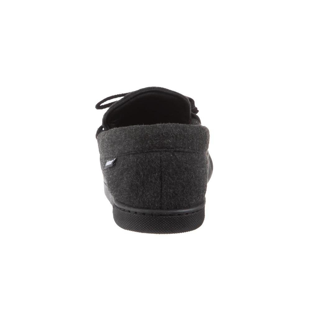 Men's Faux Wool Blake Moccasin Slippers in Dark Charcoal Heather Profile View Heel View