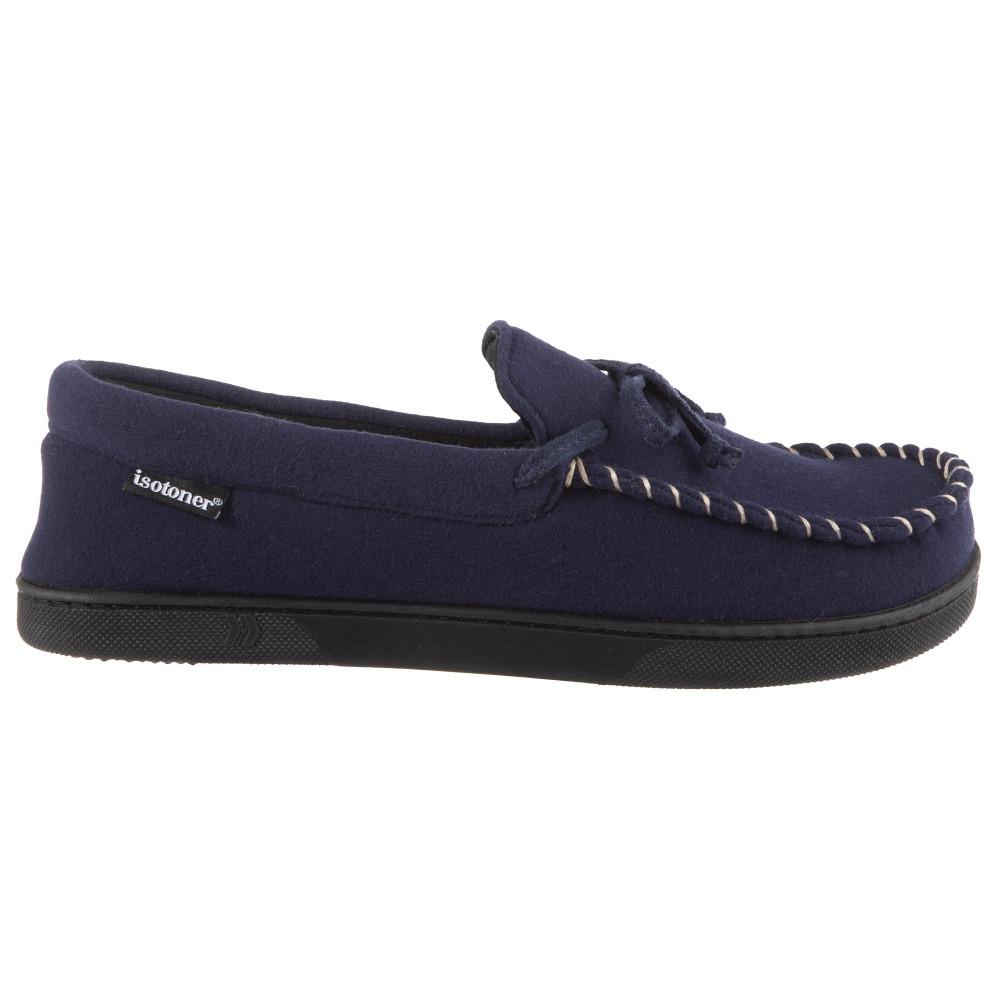 Men's Faux Wool Blake Moccasin Slippers in Navy Profile View