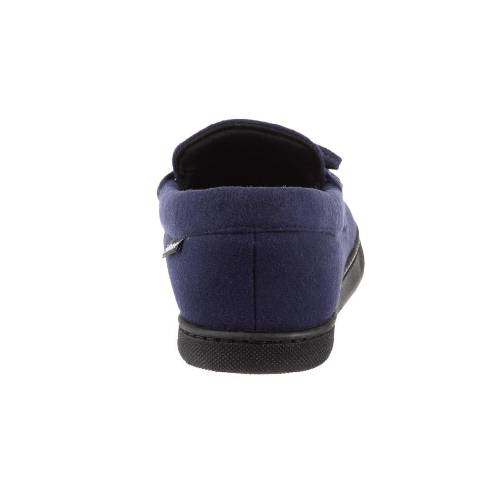 Men's Faux Wool Blake Moccasin Slippers in Navy Heel View