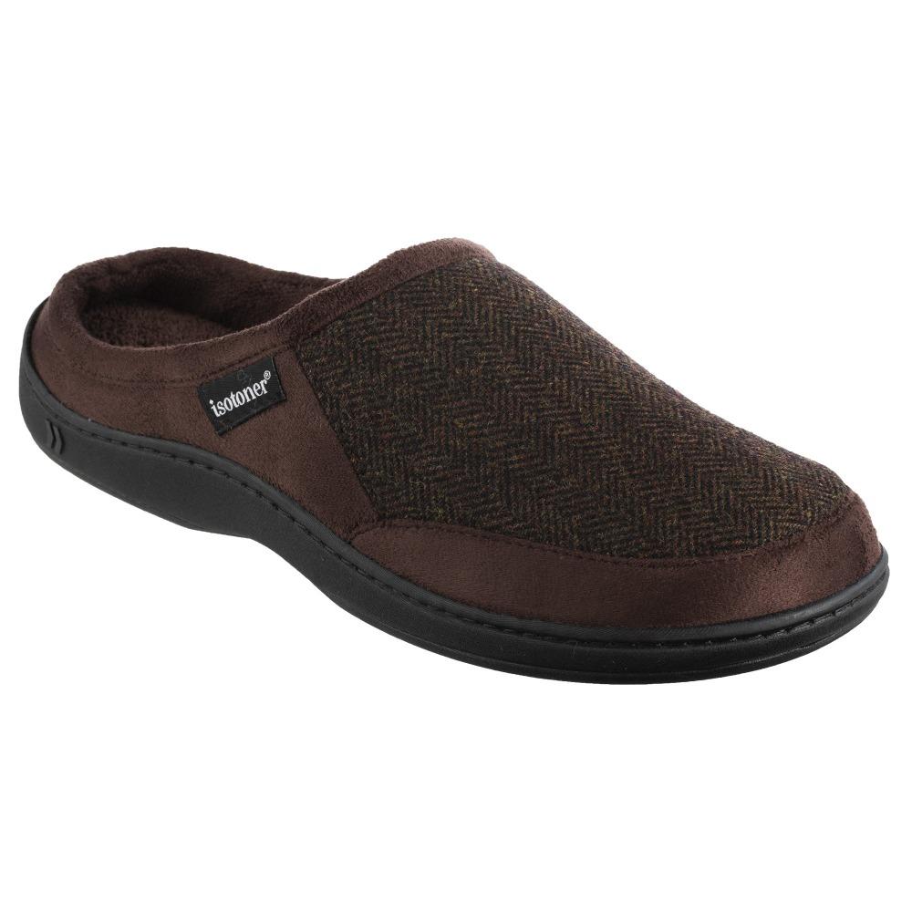 Men's Logan Microsuede Hoodback Slippers in Dark Chocolate Right Angled View