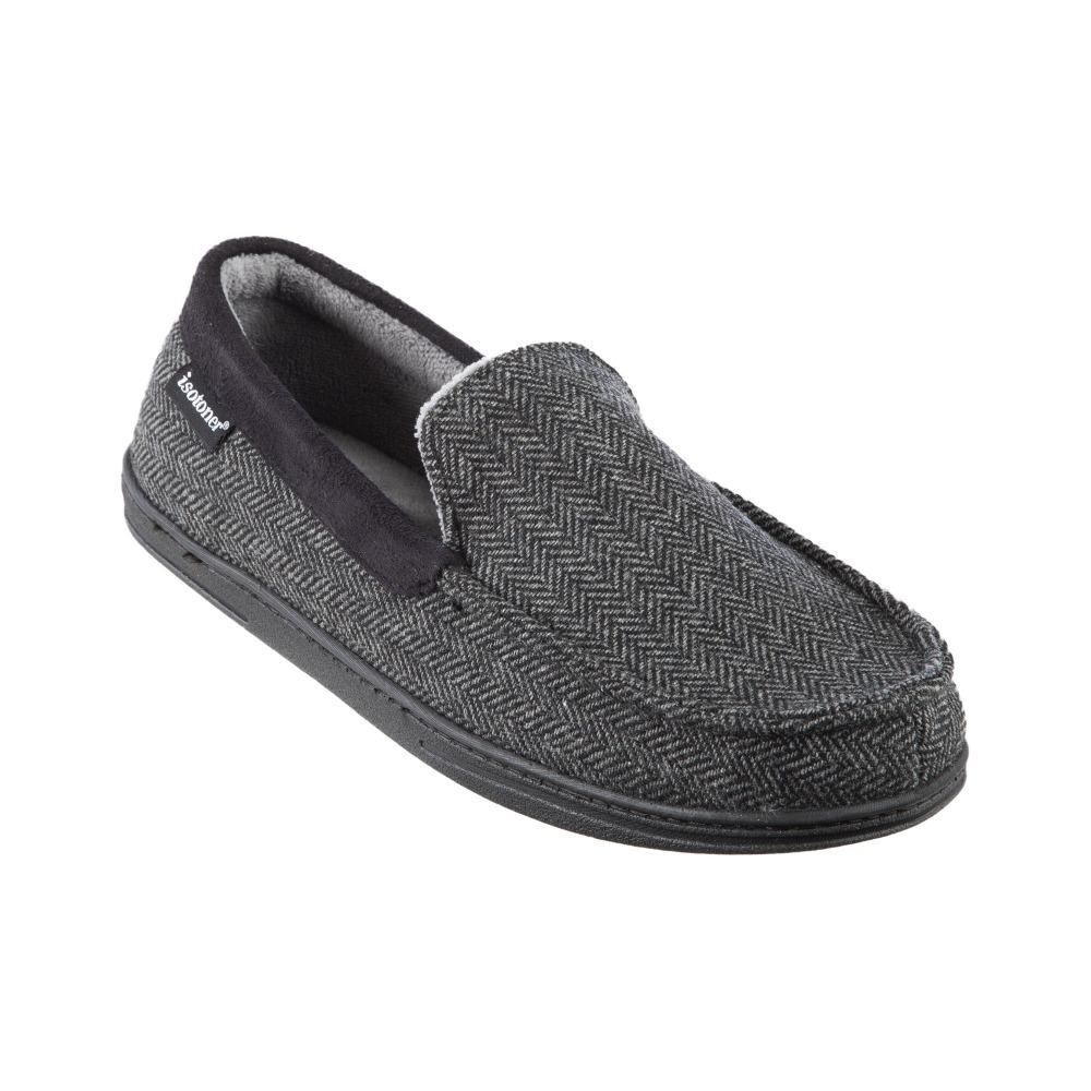 Men's Logan Herringbone Moccasin Slippers in Black Right Angled View