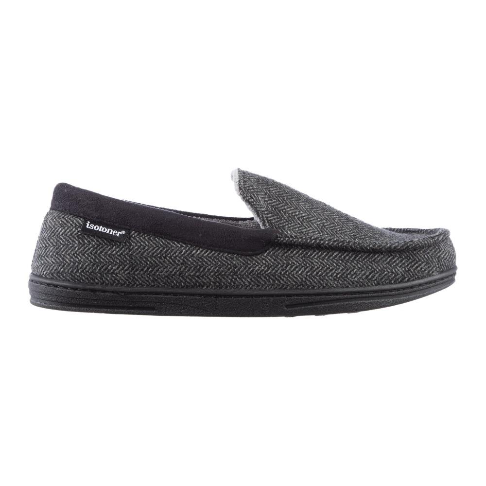 Men's Logan Herringbone Moccasin Slippers in Black