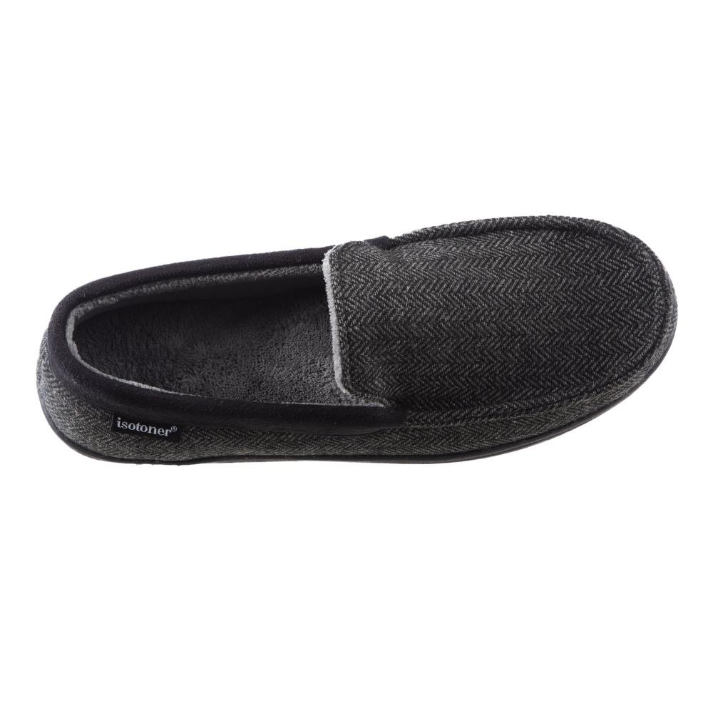 Men's Logan Herringbone Moccasin Slippers in Black Top View
