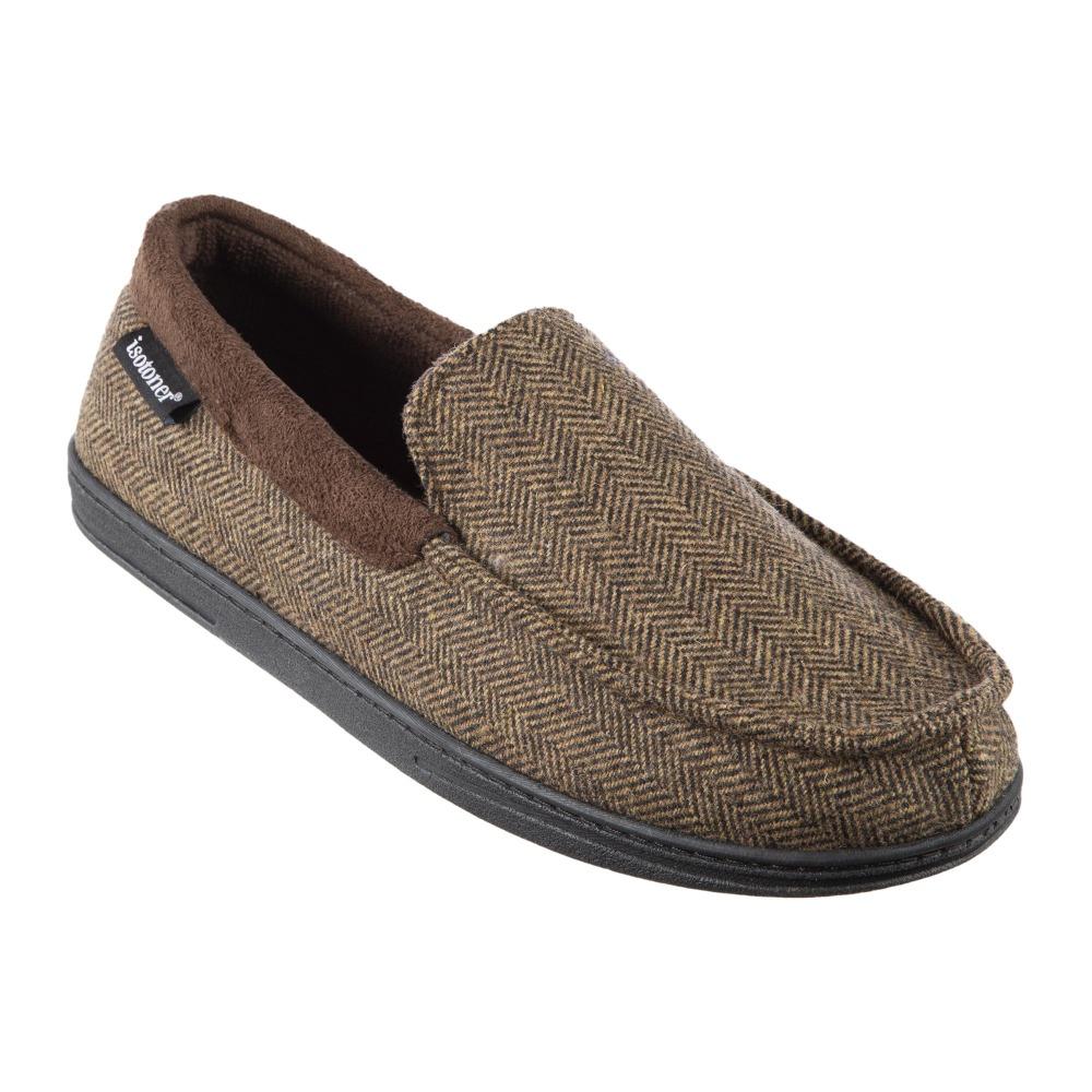 Men's Logan Herringbone Moccasin Slippers in Dark Chocolate Right Angled View