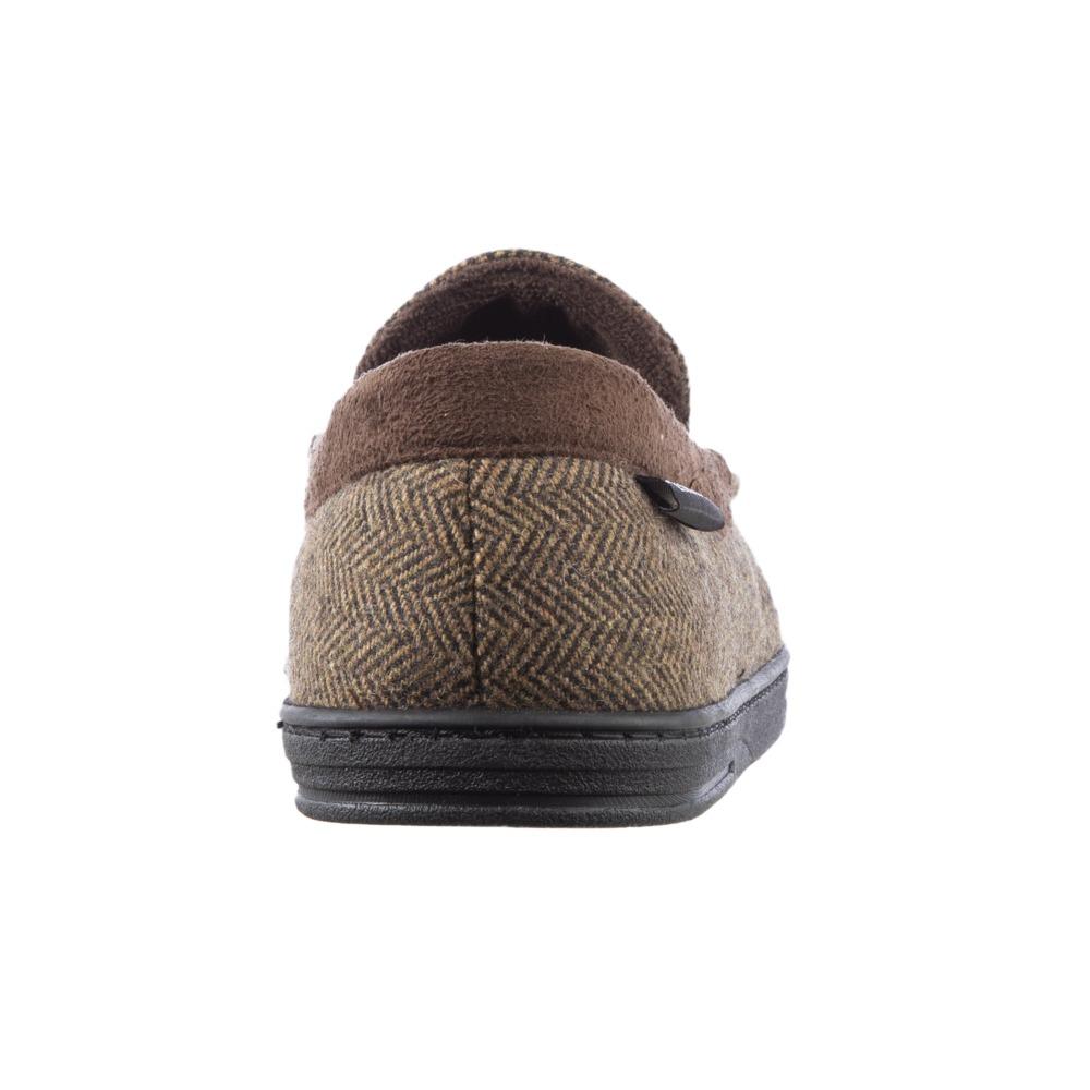 Men's Logan Herringbone Moccasin Slippers in Dark Chocolate Back Heel