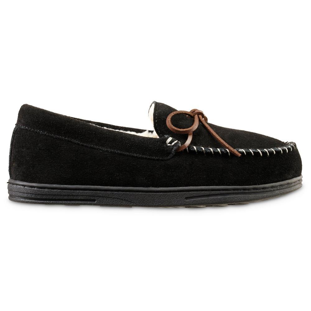 Men's Genuine Suede Moccasin Slippers in Black Profile
