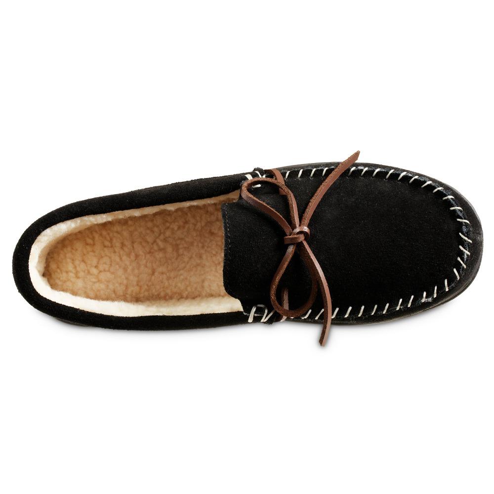 Men's Genuine Suede Moccasin Slippers in Black Top Inside View