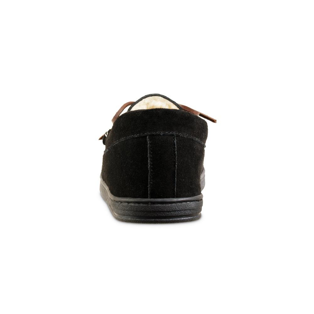 Men's Genuine Suede Moccasin Slippers in Black Back Heel