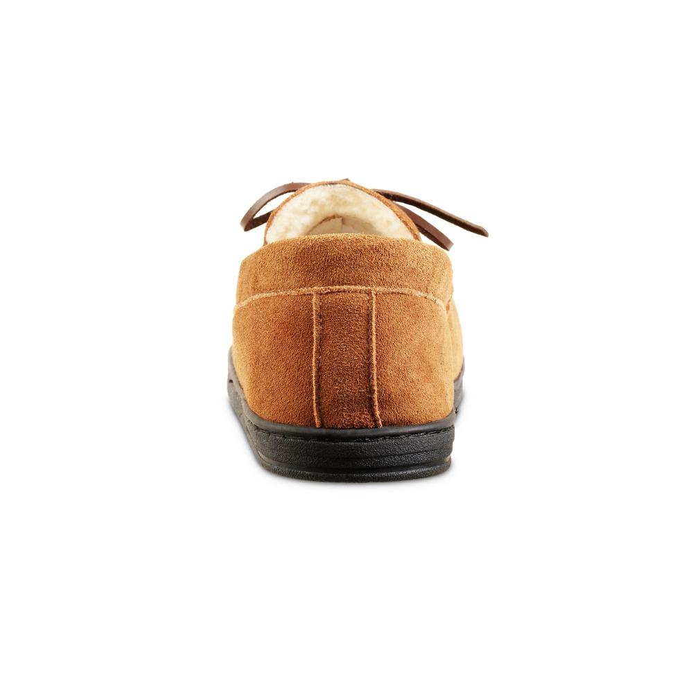 Men's Genuine Suede Moccasin Slippers in Buckskin Tan Back Heel