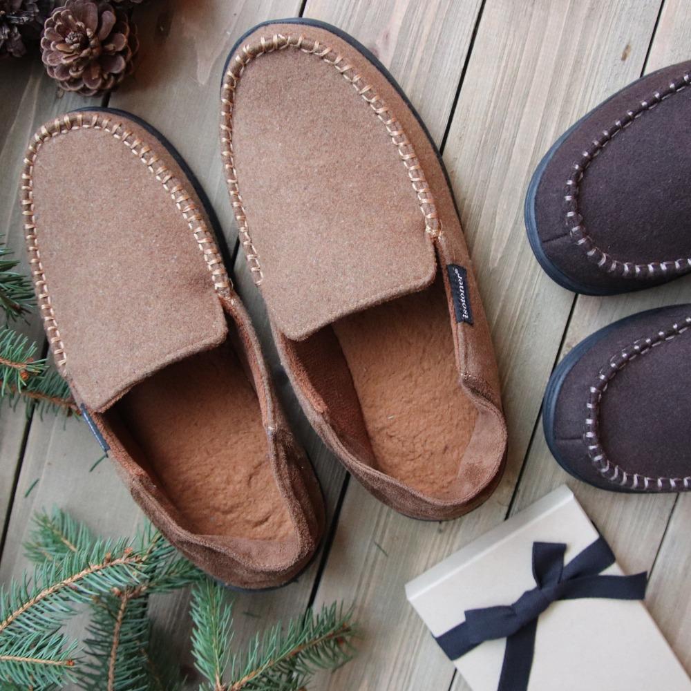 Men's Grady Faux Wool Moccasin Slippers with Collapsible Heel in Cognac (Tan) Lifestyle Image