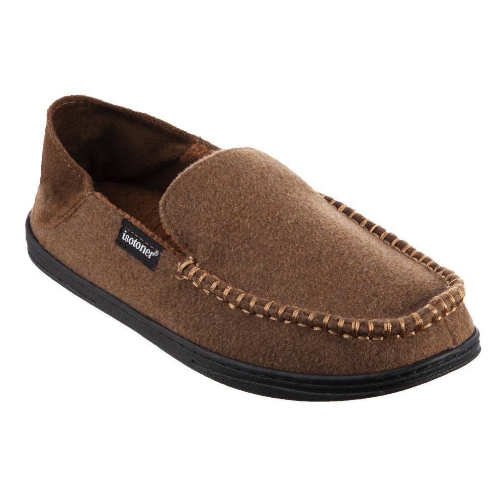 Men's Grady Faux Wool Moccasin Slippers with Collapsible Heel in Cognac (Tan) Right Angled View