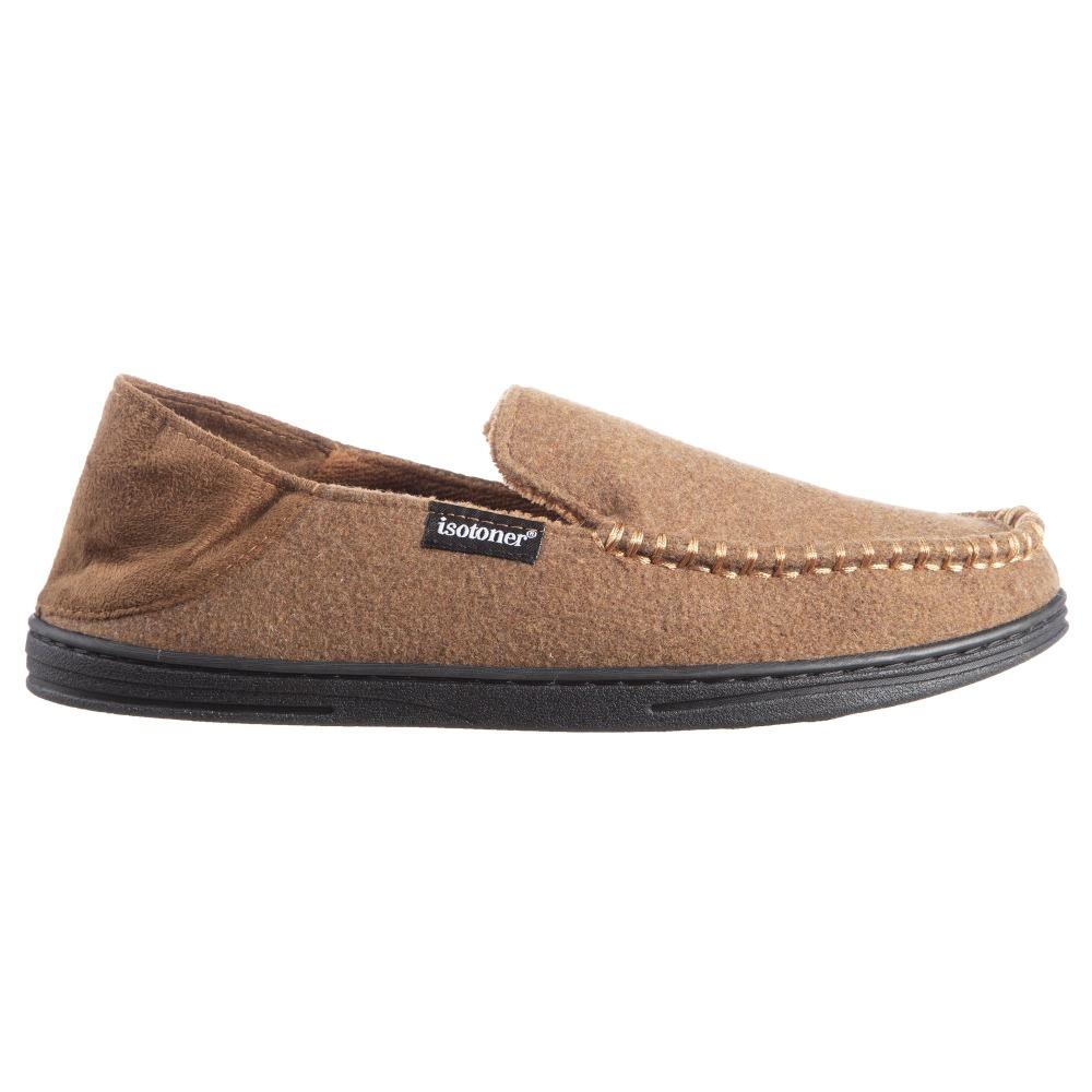 Men's Grady Faux Wool Moccasin Slippers with Collapsible Heel in Cognac (Tan) Side Profile