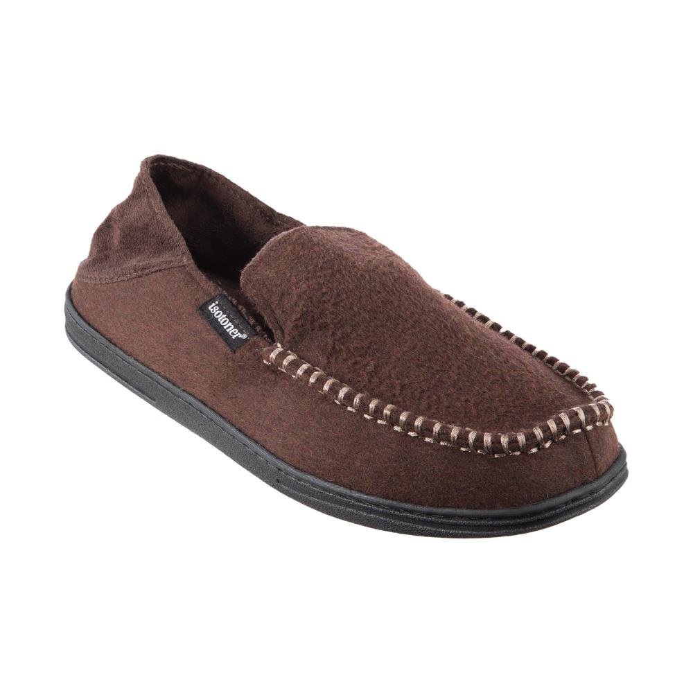Men's Grady Faux Wool Moccasin Slippers with Collapsible Heel in Dark Chocolate Right Angled View