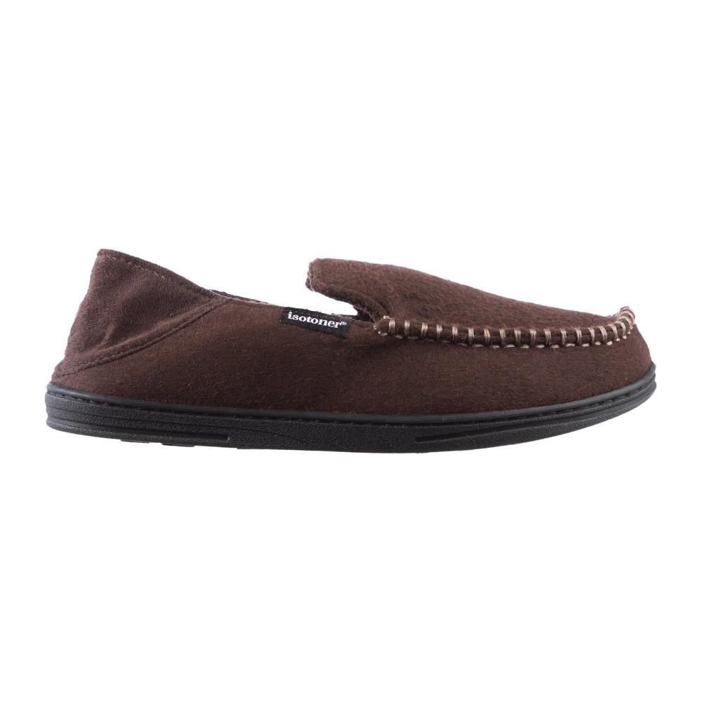 Men's Grady Faux Wool Moccasin Slippers with Collapsible Heel in Dark Chocolate