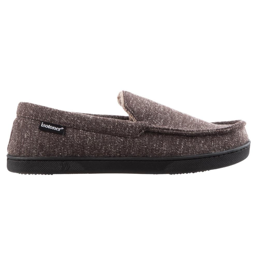 Men's Heather Knit Preston Moccasin Slippers in Dark Chocolate Side Profile