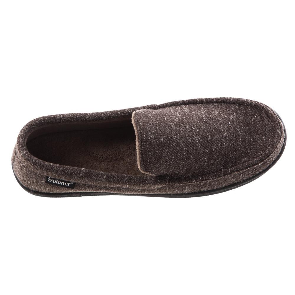 Men's Heather Knit Preston Moccasin Slippers in Dark Chocolate Top View