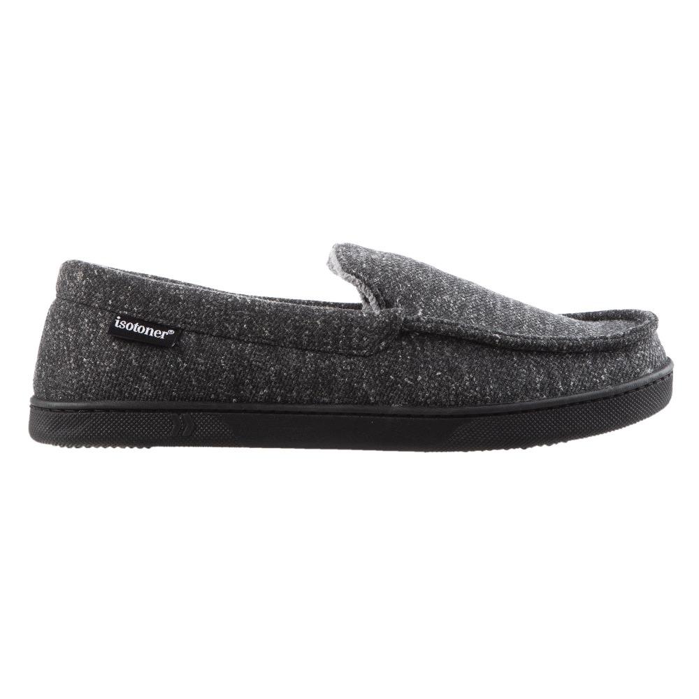 Men's Heather Knit Preston Moccasin Slippers in Dark Charcoal Heather