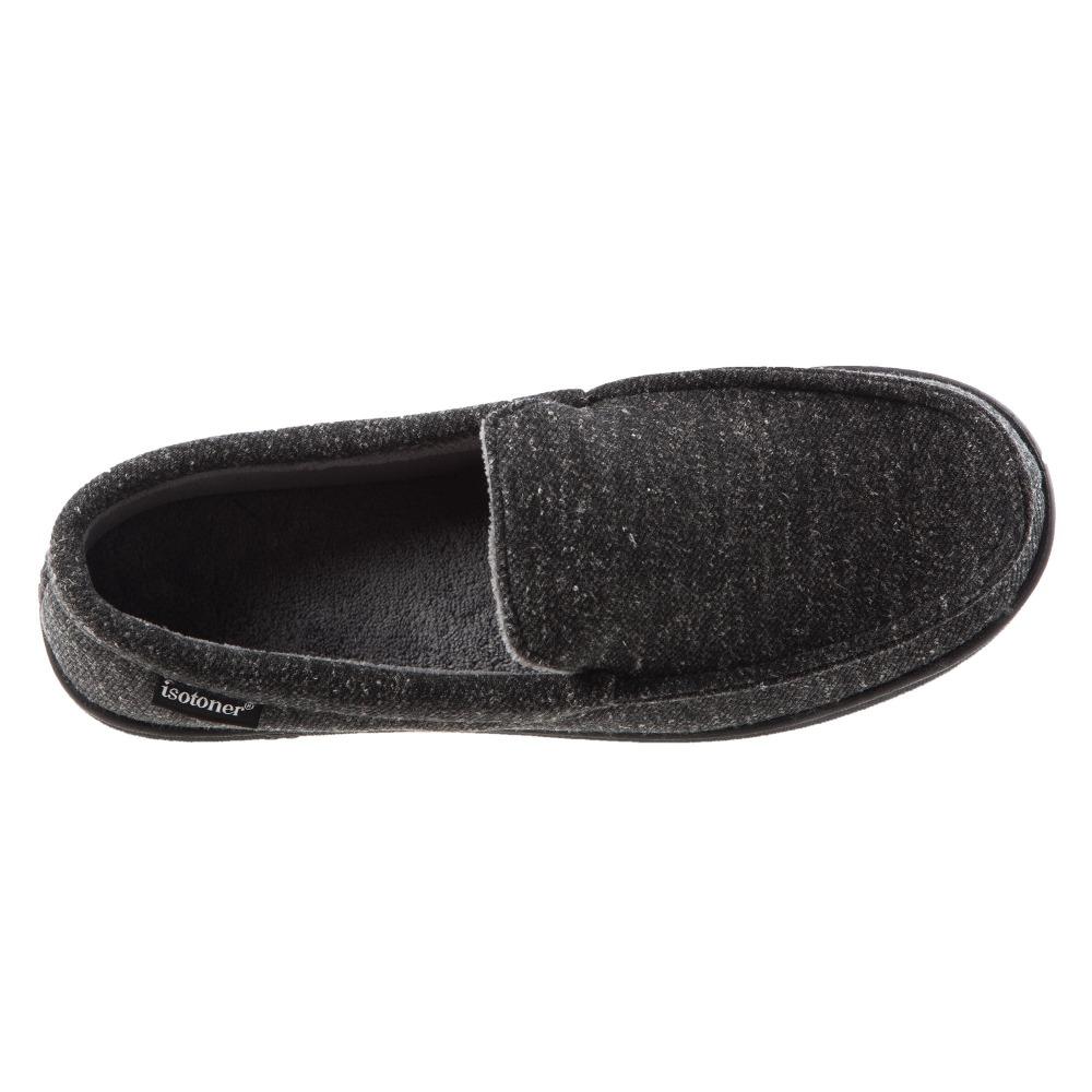 Men's Heather Knit Preston Moccasin Slippers in Dark Charcoal Heather Inside Top View