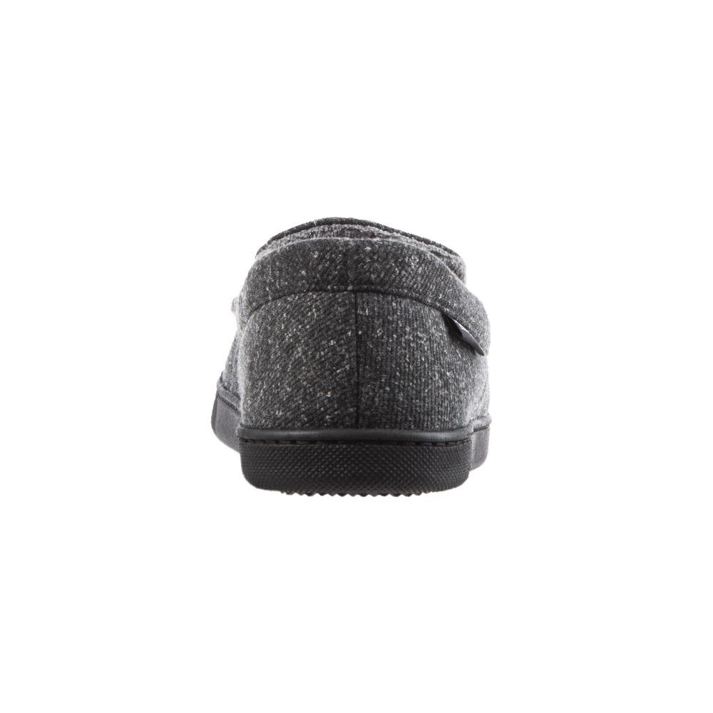 Men's Heather Knit Preston Moccasin Slippers in Dark Charcoal Heather Back Heel