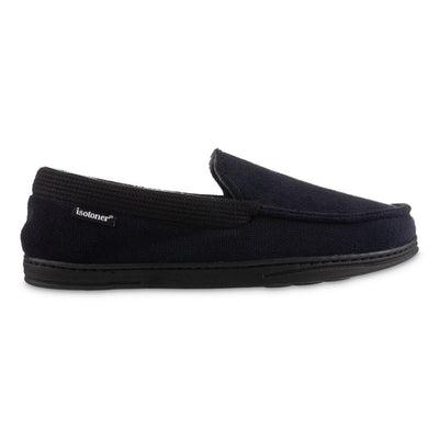 Men's Microterry and Waffle Travis Moccasin Slippers in Black Profile