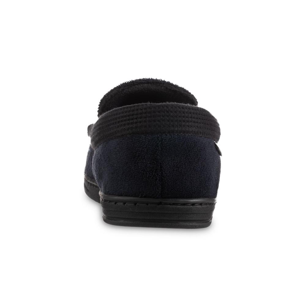 Men's Microterry and Waffle Travis Moccasin Slippers in Black Back Heel