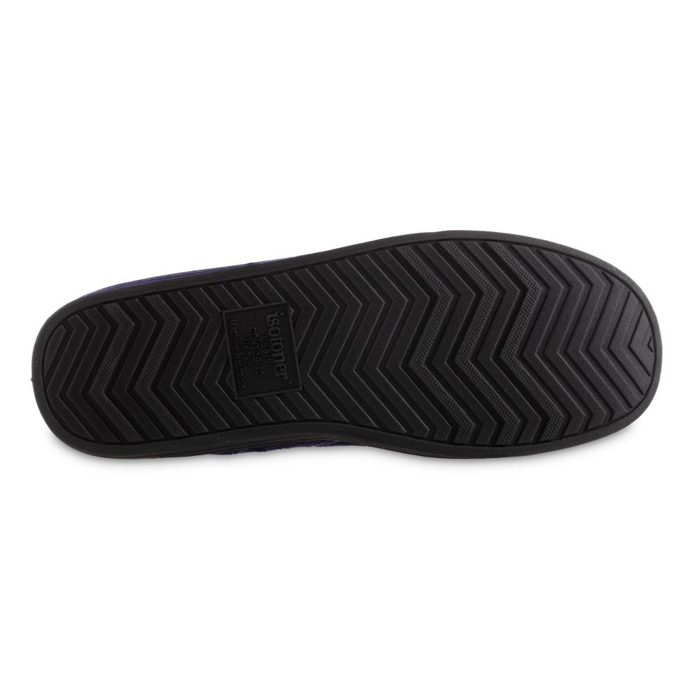 Men's Microterry and Waffle Travis Moccasin Slippers in Navy Blue Bottom Sole Tread
