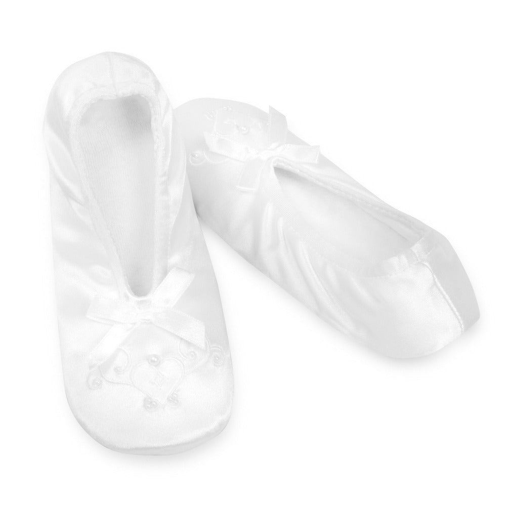 Girl's Satin Pearl Ballerina Slippers Pair in White #color_Pa