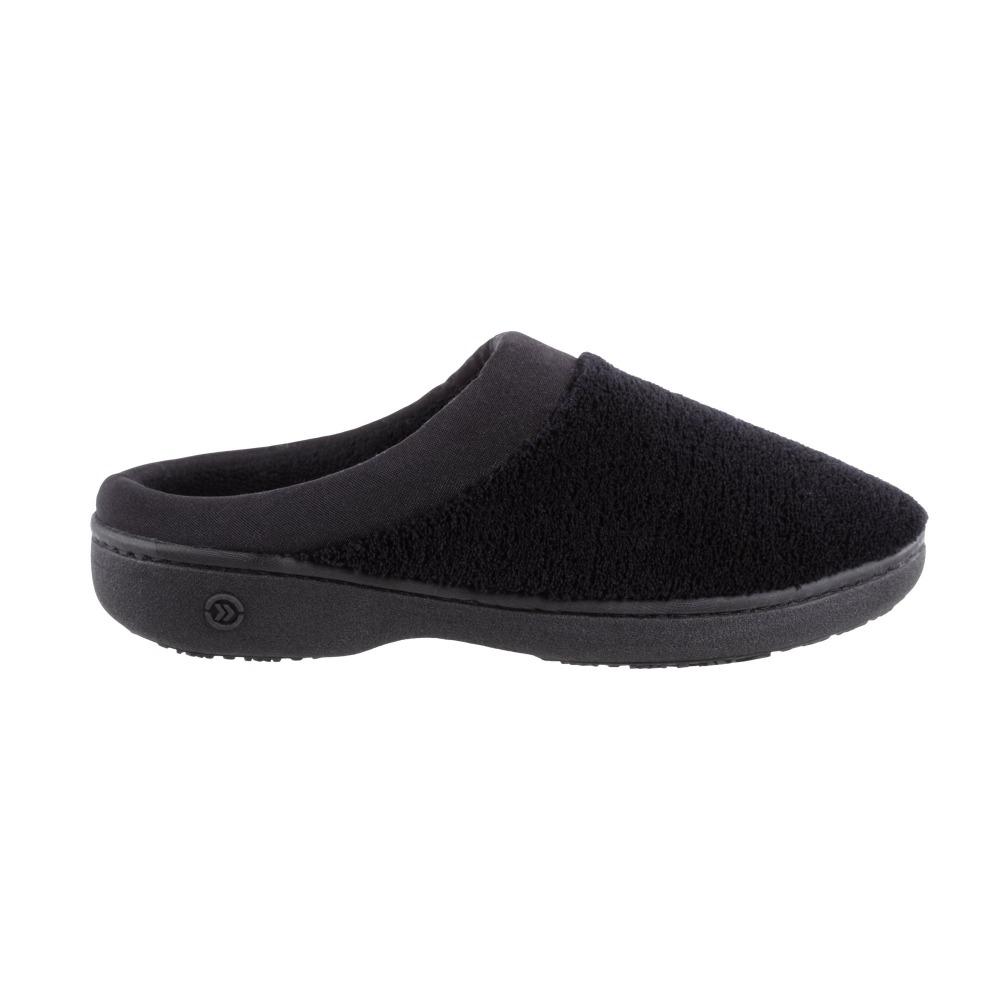 Signature Women's Matte Satin Hoodback Slippers in Black Profile