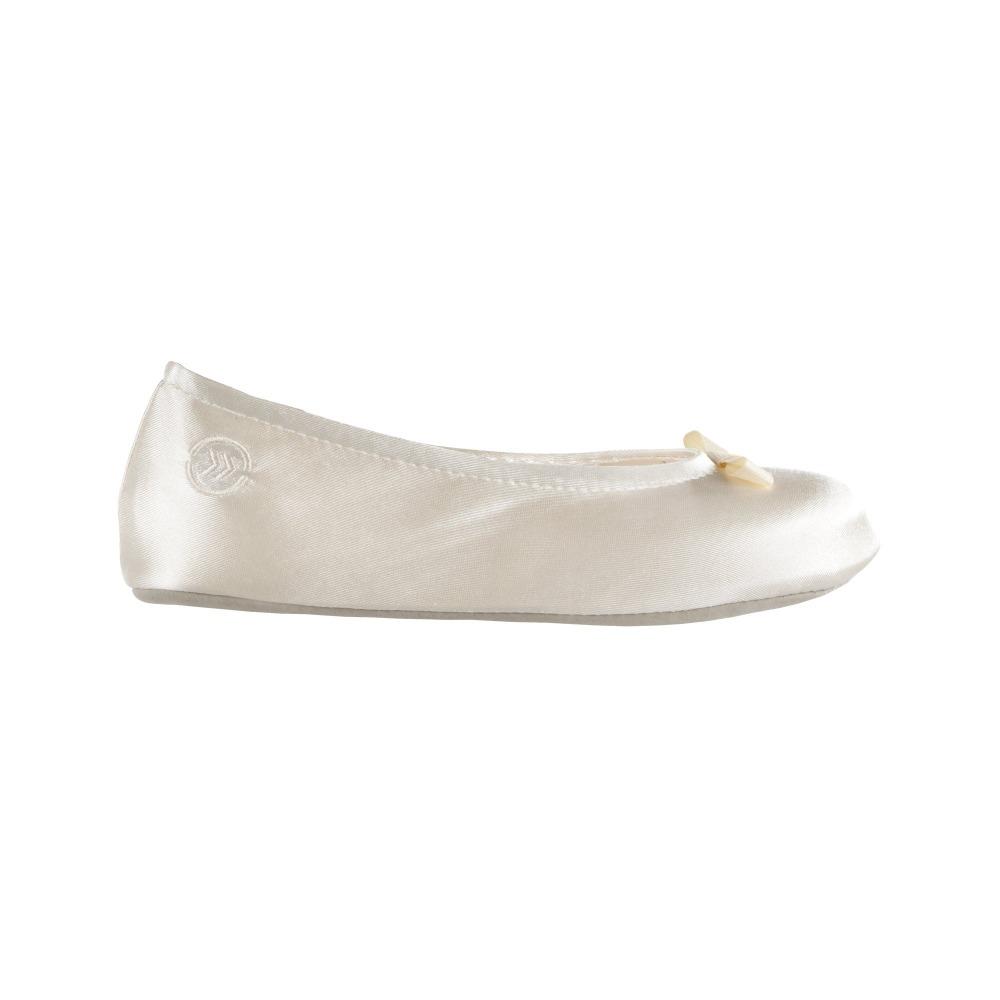 Signature Satin Ballerina Slippers with Suede Sole Cream 6