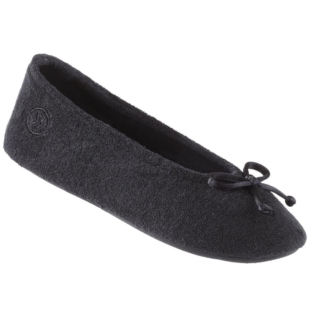 Signature Women's Terry Ballerina Slippers in Black Left Angled View