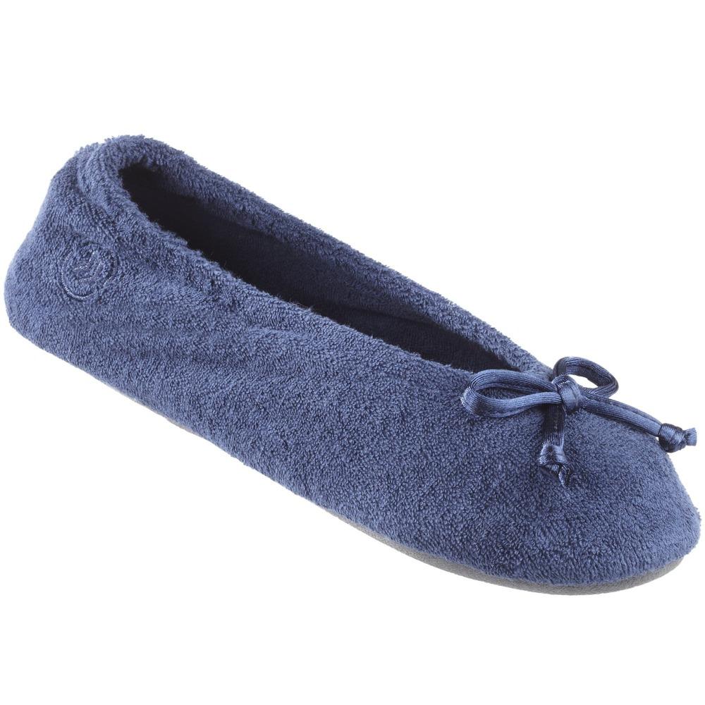 Signature Women's Terry Ballerina Slippers in Navy Left Angled View