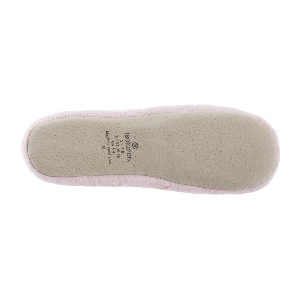 Women's Signature Embroidered Floral Terry Ballerina Slippers in Pink Bottom Sole