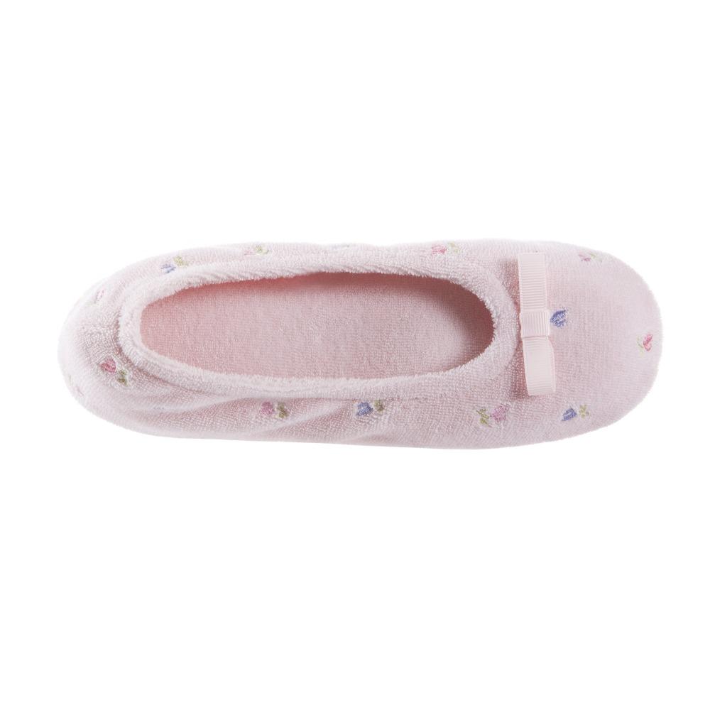 Women's Signature Embroidered Floral Terry Ballerina Slippers in Pink Inside Top View
