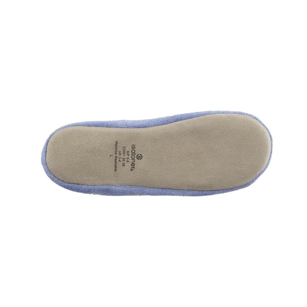 Women's Signature Embroidered Floral Terry Ballerina Slippers in Periwinkle Bottom Sole
