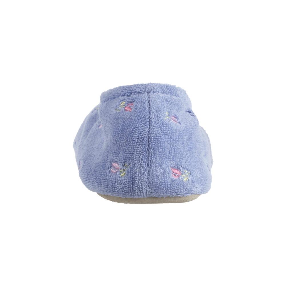 Women's Signature Embroidered Floral Terry Ballerina Slippers in Periwinkle Back Heel