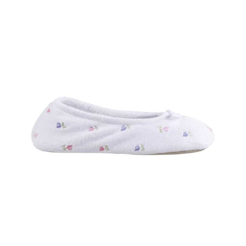 Women's Signature Embroidered Floral Terry Ballerina Slippers in White Profile