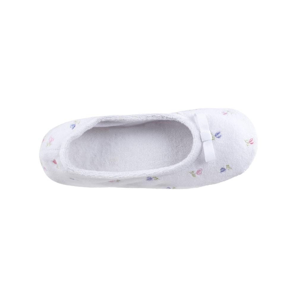 Women's Signature Embroidered Floral Terry Ballerina Slippers in White Inside Top View