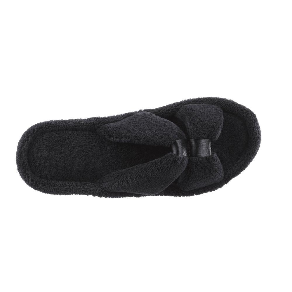 Signature Women's Microterry W/Satin X-Slide Slippers in Black Top View