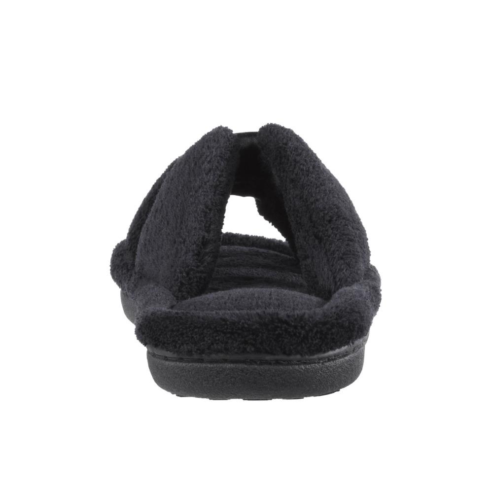 Signature Women's Microterry W/Satin X-Slide Slippers in Black Heel View