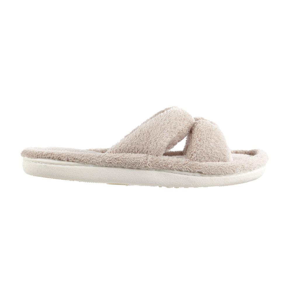 Signature Women's Microterry W/Satin X-Slide Slippers in Taupe Profile View