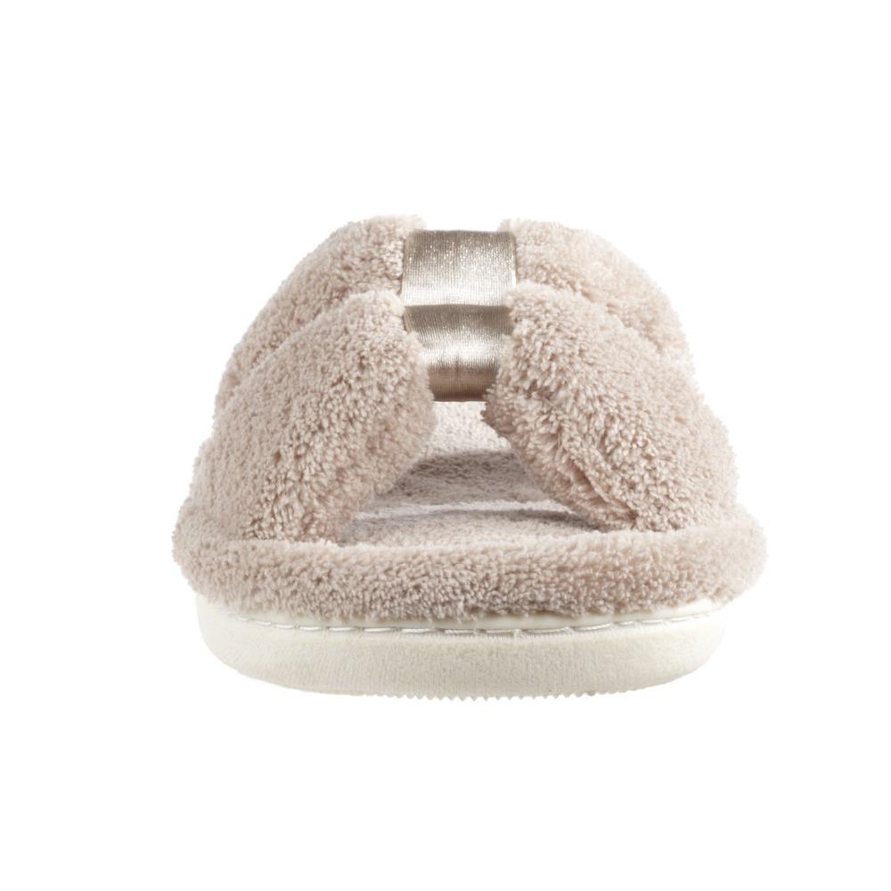 Signature Women's Microterry W/Satin X-Slide Slippers in Taupe Toe View