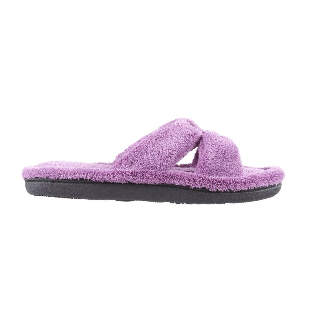 Signature Women's Microterry W/Satin X-Slide Slippers in Violet Profile View