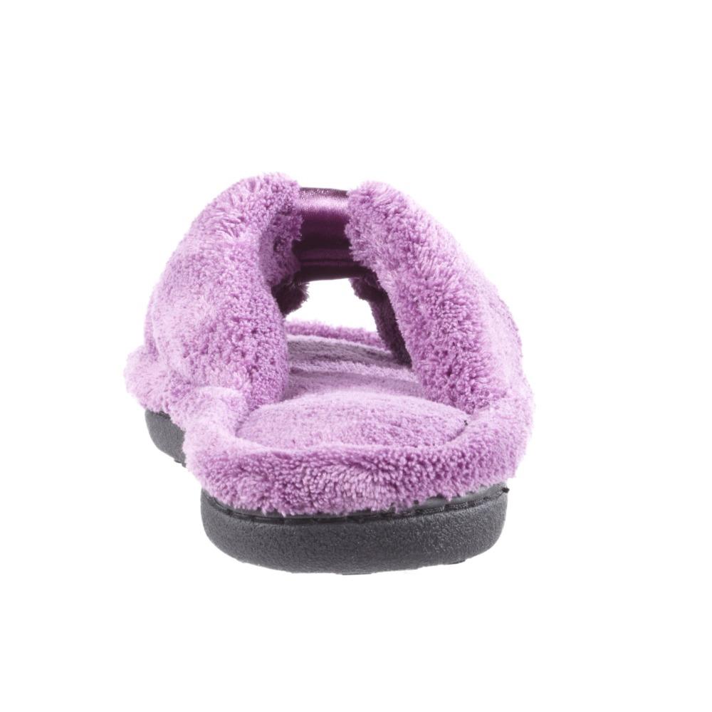 Signature Women's Microterry W/Satin X-Slide Slippers in Violet Heel View