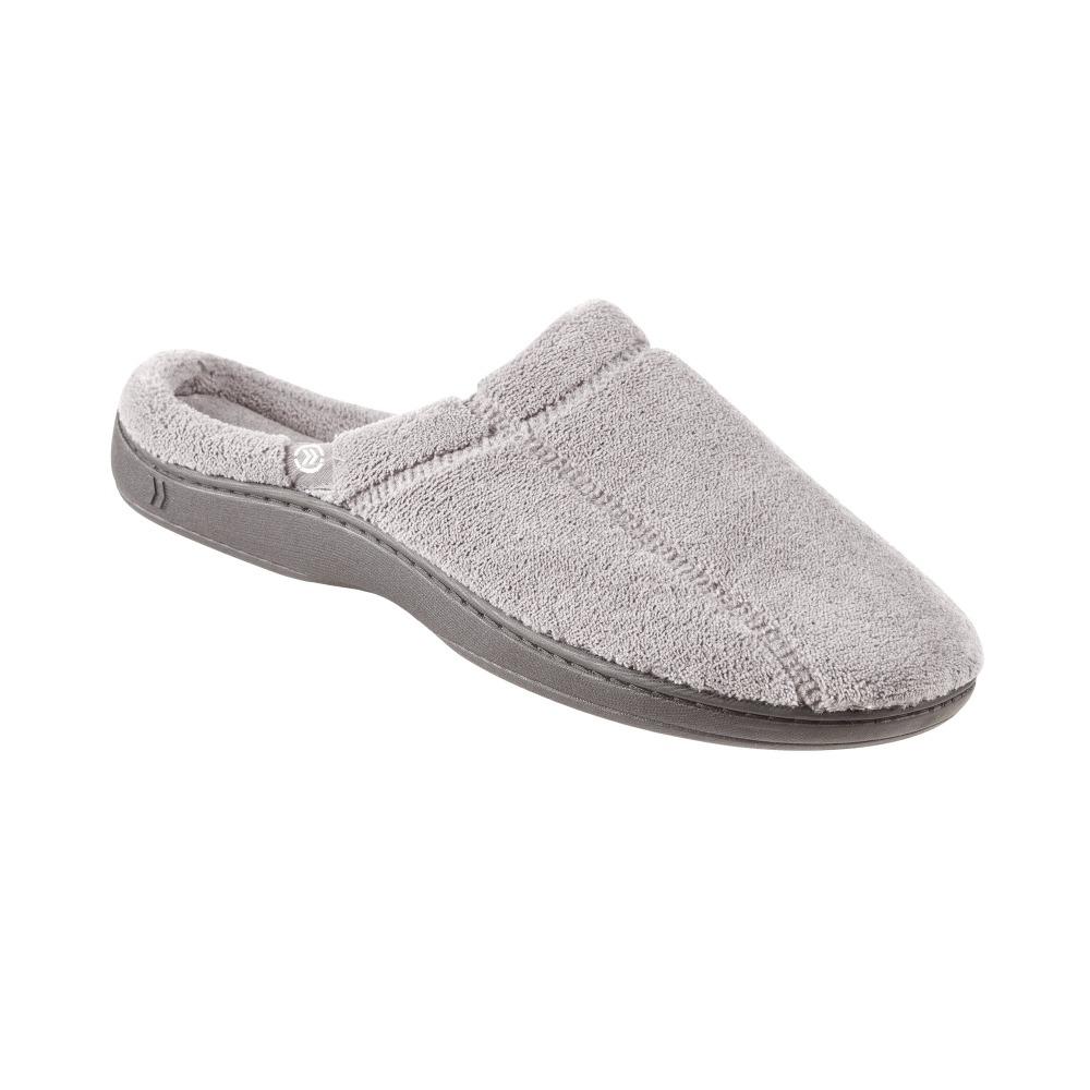 Signature Men's Microterry Hoodback Slippers in Charcoal Right Angled View