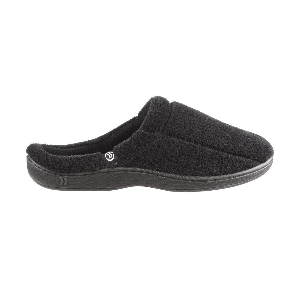 Signature Men's Microterry Hoodback Slippers in Black Side View