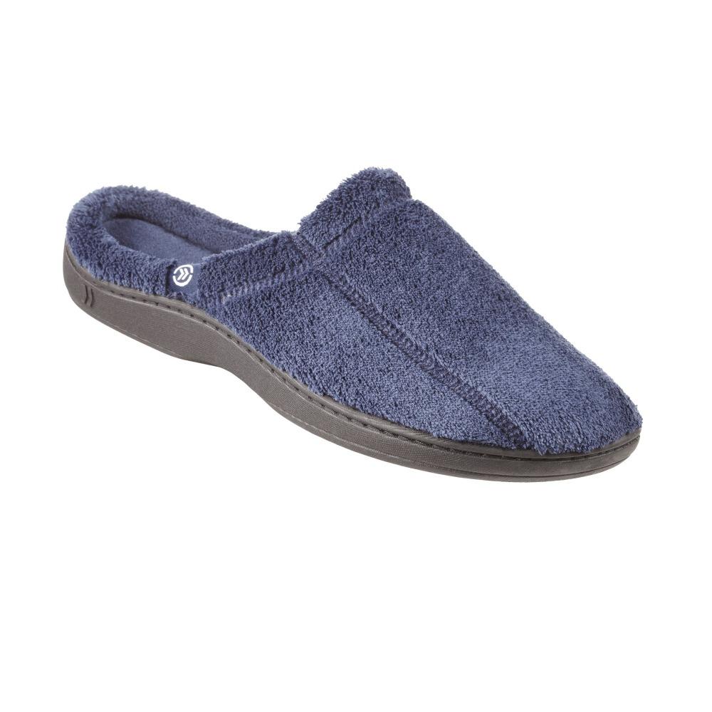Signature Men's Microterry Hoodback Slippers in Navy Blue Right Angled View
