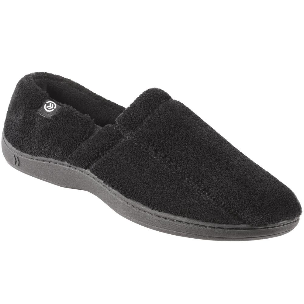 Signature Men's Microterry Slip On Slippers Black Right angled View